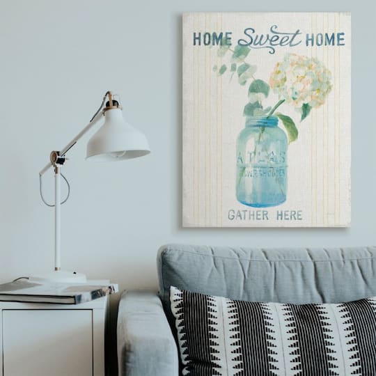 Stupell Industries Home Sweet Home Bouquet in Blue Jar Canvas Wall Art
